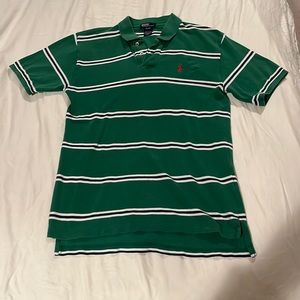 Green striped polo shirt